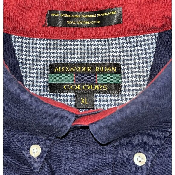 Alexander Julian Colours Dress Shirt Short Sleeve Mens XL Blue Collared Cotton - Picture 5 of 6